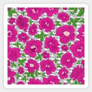 Retro Ramblin' Rose Pink and Green with Dots on White Sticker